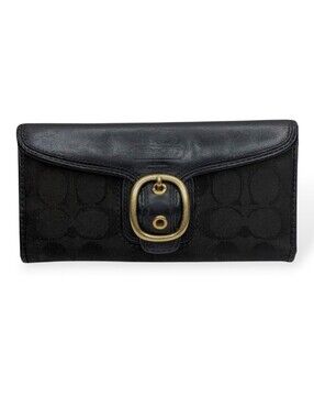 Vintage Coach Bleeker Black Signature Jacquard Canvas & Leather Buckle Wallet